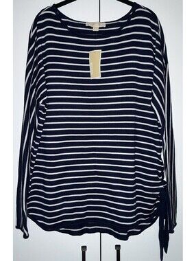 Womens Michael Kors Blue & White Striped Sweater Size L NWT